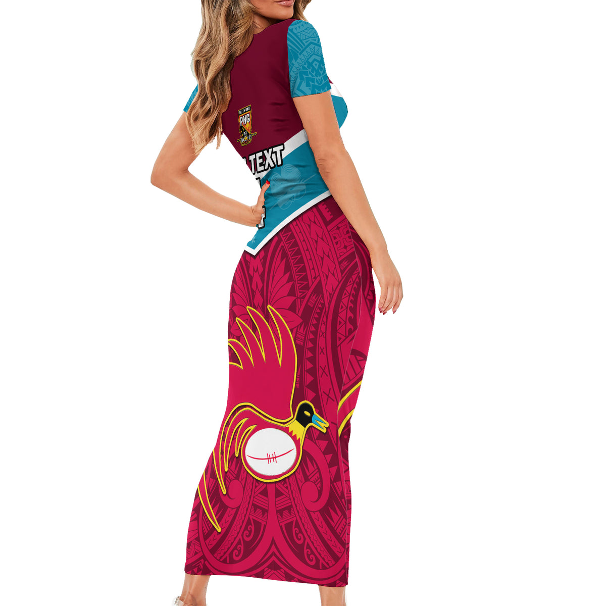 Custom Papua New Guinea Rugby Short Sleeve Bodycon Dress Goroka Lahanis PNG Polynesian Pattern LT14 - Polynesian Pride