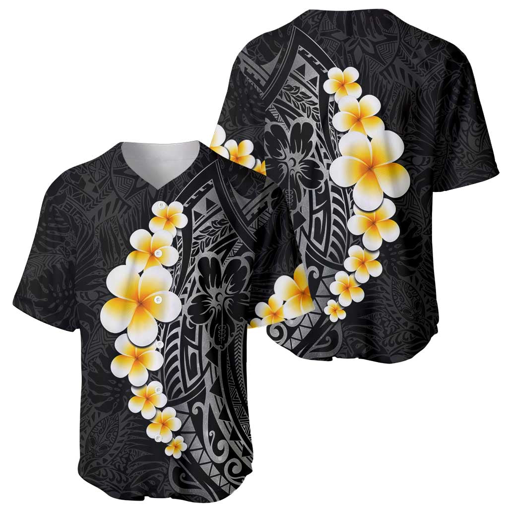 Black Tropical Plumeria With Galaxy Polynesian Art Baseball Jersey