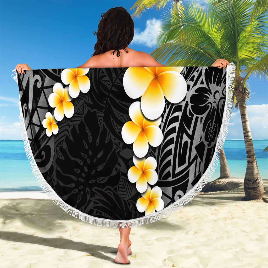 Black Tropical Plumeria With Galaxy Polynesian Art Beach Blanket LT14 - Polynesian Pride