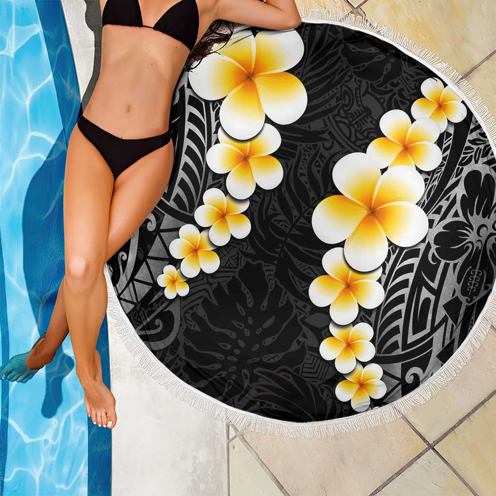 Black Tropical Plumeria With Galaxy Polynesian Art Beach Blanket LT14 - Polynesian Pride