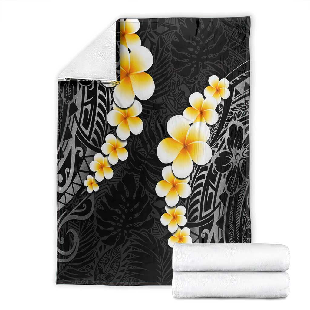 Black Tropical Plumeria With Galaxy Polynesian Art Blanket LT14 - Polynesian Pride