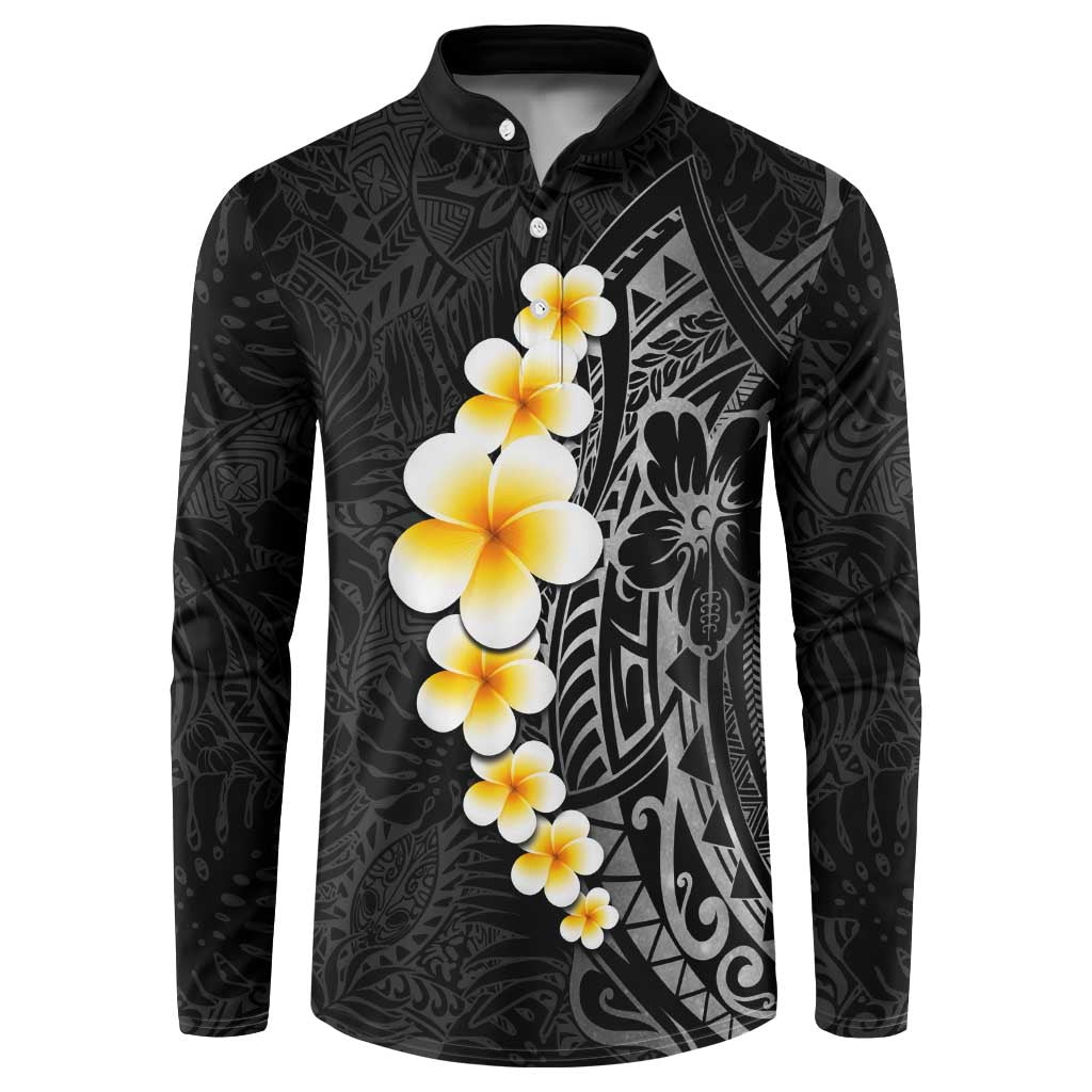 Black Tropical Plumeria With Galaxy Polynesian Art Button Sweatshirt LT14 Black - Polynesian Pride