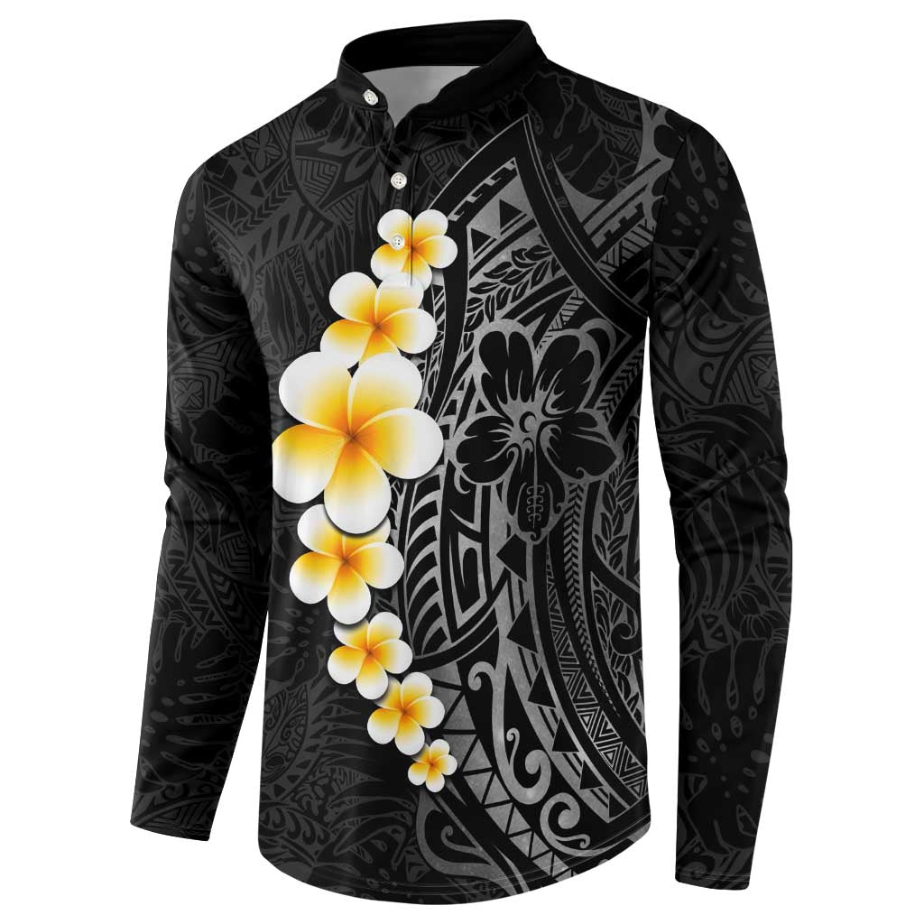 Black Tropical Plumeria With Galaxy Polynesian Art Button Sweatshirt LT14 - Polynesian Pride