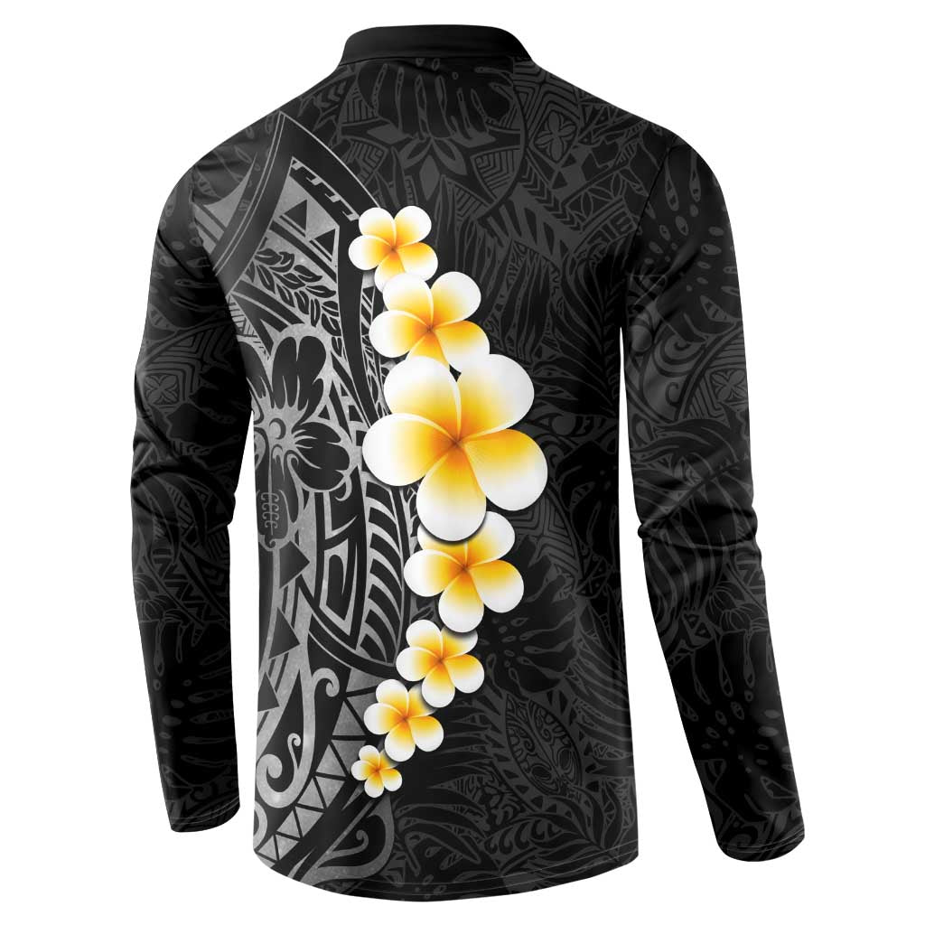 Black Tropical Plumeria With Galaxy Polynesian Art Button Sweatshirt LT14 - Polynesian Pride