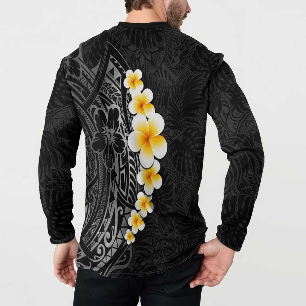 Black Tropical Plumeria With Galaxy Polynesian Art Button Sweatshirt LT14 - Polynesian Pride