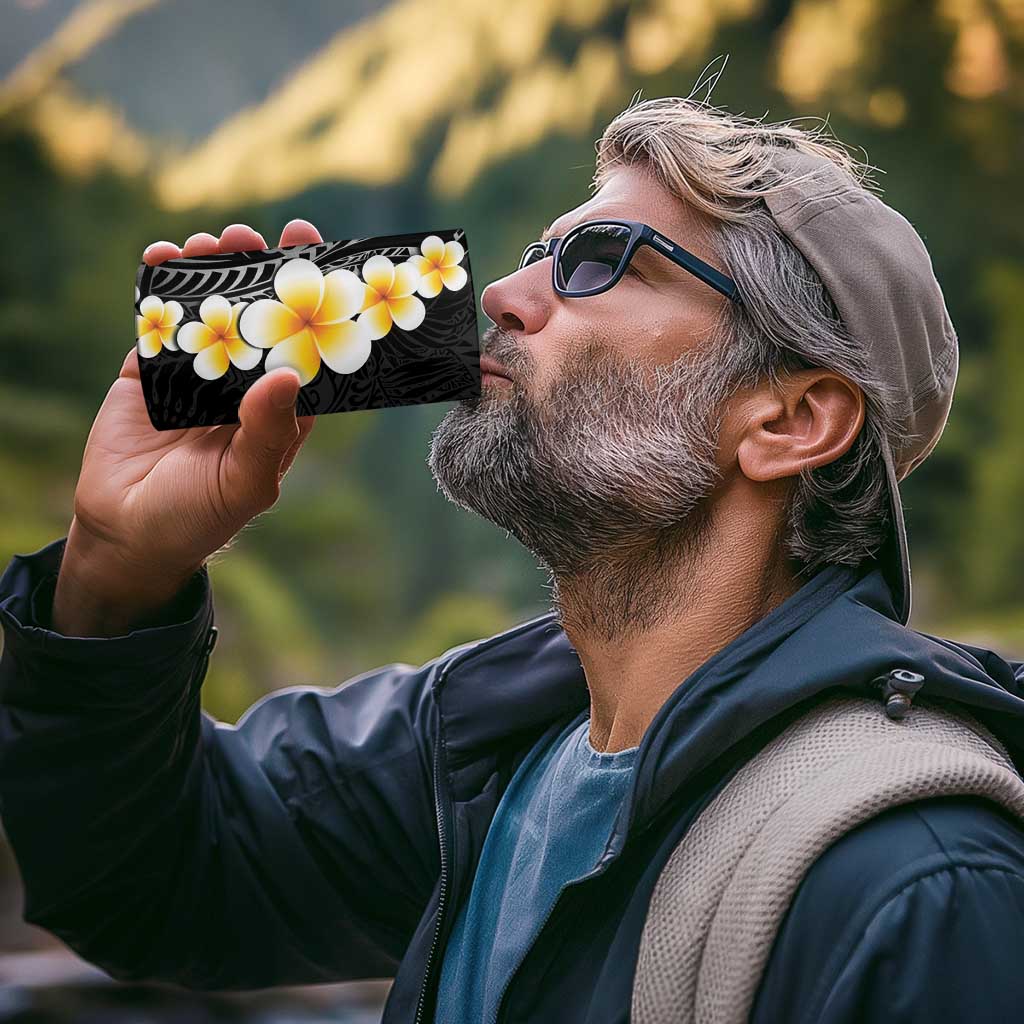 Black Tropical Plumeria With Galaxy Polynesian Art 4 in 1 Can Cooler Tumbler