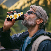 Black Tropical Plumeria With Galaxy Polynesian Art 4 in 1 Can Cooler Tumbler