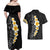 Black Tropical Plumeria With Galaxy Polynesian Art Couples Matching Off Shoulder Maxi Dress and Hawaiian Shirt