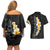 Black Tropical Plumeria With Galaxy Polynesian Art Couples Matching Off Shoulder Short Dress and Hawaiian Shirt