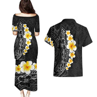Black Tropical Plumeria With Galaxy Polynesian Art Couples Matching Puletasi and Hawaiian Shirt LT14 - Polynesian Pride
