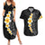 Black Tropical Plumeria With Galaxy Polynesian Art Couples Matching Summer Maxi Dress and Hawaiian Shirt