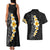 Black Tropical Plumeria With Galaxy Polynesian Art Couples Matching Tank Maxi Dress and Hawaiian Shirt