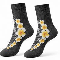 Black Tropical Plumeria With Galaxy Polynesian Art Crew Socks LT14 - Polynesian Pride