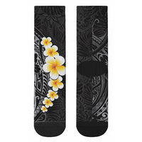 Black Tropical Plumeria With Galaxy Polynesian Art Crew Socks LT14 - Polynesian Pride