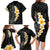 Black Tropical Plumeria With Galaxy Polynesian Art Family Matching Long Sleeve Bodycon Dress and Hawaiian Shirt