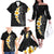 Black Tropical Plumeria With Galaxy Polynesian Art Family Matching Off The Shoulder Long Sleeve Dress and Hawaiian Shirt