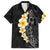 Black Tropical Plumeria With Galaxy Polynesian Art Family Matching Off The Shoulder Long Sleeve Dress and Hawaiian Shirt