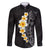 Black Tropical Plumeria With Galaxy Polynesian Art Family Matching Off The Shoulder Long Sleeve Dress and Hawaiian Shirt