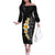 Black Tropical Plumeria With Galaxy Polynesian Art Family Matching Off The Shoulder Long Sleeve Dress and Hawaiian Shirt