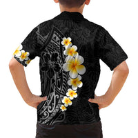 Black Tropical Plumeria With Galaxy Polynesian Art Family Matching Off Shoulder Maxi Dress and Hawaiian Shirt