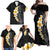 Black Tropical Plumeria With Galaxy Polynesian Art Family Matching Off Shoulder Maxi Dress and Hawaiian Shirt