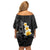 Black Tropical Plumeria With Galaxy Polynesian Art Family Matching Off Shoulder Short Dress and Hawaiian Shirt