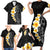 Black Tropical Plumeria With Galaxy Polynesian Art Family Matching Short Sleeve Bodycon Dress and Hawaiian Shirt