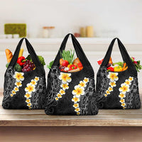 Black Tropical Plumeria With Galaxy Polynesian Art Grocery Bag LT14 3-pack One Size Black - Polynesian Pride