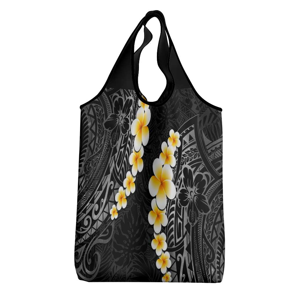 Black Tropical Plumeria With Galaxy Polynesian Art Grocery Bag LT14 - Polynesian Pride