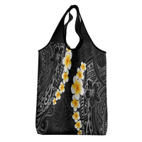 Black Tropical Plumeria With Galaxy Polynesian Art Grocery Bag LT14 - Polynesian Pride