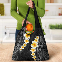 Black Tropical Plumeria With Galaxy Polynesian Art Grocery Bag LT14 - Polynesian Pride