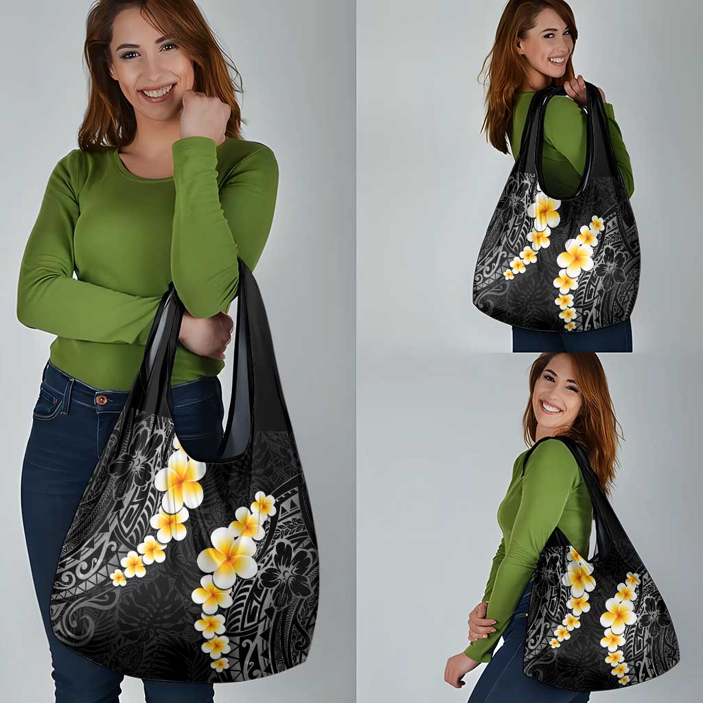 Black Tropical Plumeria With Galaxy Polynesian Art Grocery Bag LT14 - Polynesian Pride