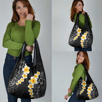 Black Tropical Plumeria With Galaxy Polynesian Art Grocery Bag LT14 - Polynesian Pride