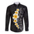 Black Tropical Plumeria With Galaxy Polynesian Art Long Sleeve Button Shirt