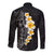 Black Tropical Plumeria With Galaxy Polynesian Art Long Sleeve Button Shirt