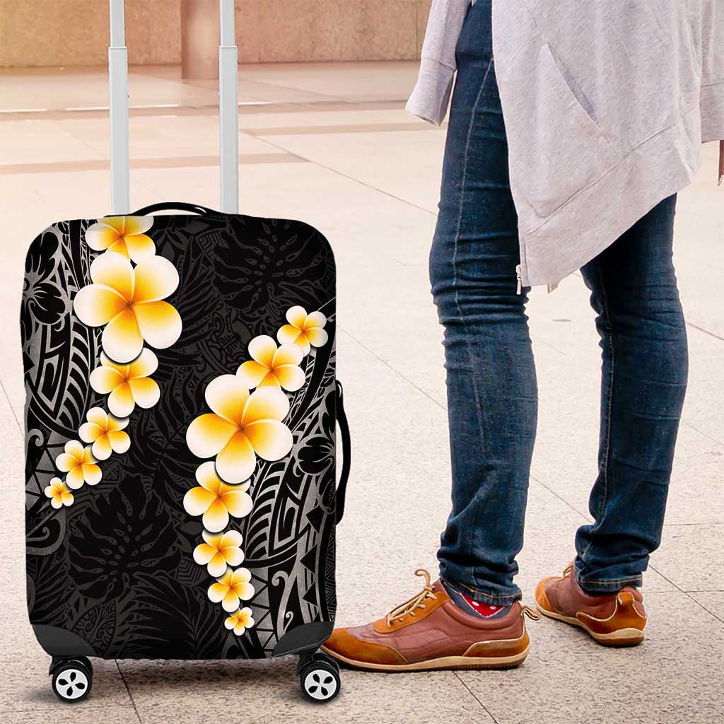 Black Tropical Plumeria With Galaxy Polynesian Art Luggage Cover