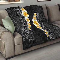 Black Tropical Plumeria With Galaxy Polynesian Art Quilt