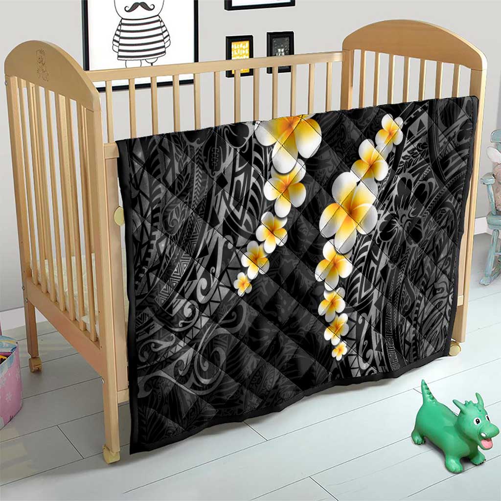 Black Tropical Plumeria With Galaxy Polynesian Art Quilt