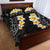 Black Tropical Plumeria With Galaxy Polynesian Art Quilt Bed Set