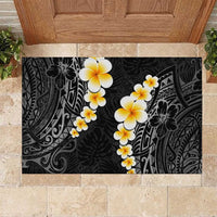 Black Tropical Plumeria With Galaxy Polynesian Art Rubber Doormat