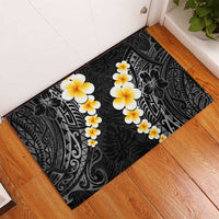 Black Tropical Plumeria With Galaxy Polynesian Art Rubber Doormat