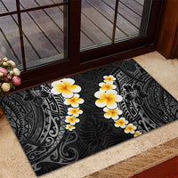 Black Tropical Plumeria With Galaxy Polynesian Art Rubber Doormat