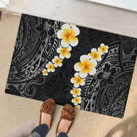 Black Tropical Plumeria With Galaxy Polynesian Art Rubber Doormat