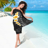 Black Tropical Plumeria With Galaxy Polynesian Art Sarong