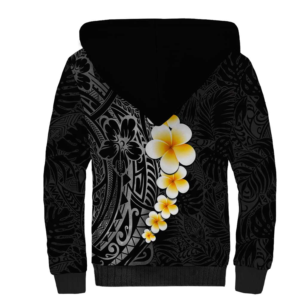 Black Tropical Plumeria With Galaxy Polynesian Art Sherpa Hoodie LT14 - Polynesian Pride