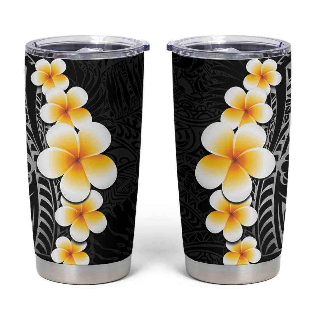 Black Tropical Plumeria With Galaxy Polynesian Art Tumbler Cup LT14 Black - Polynesian Pride