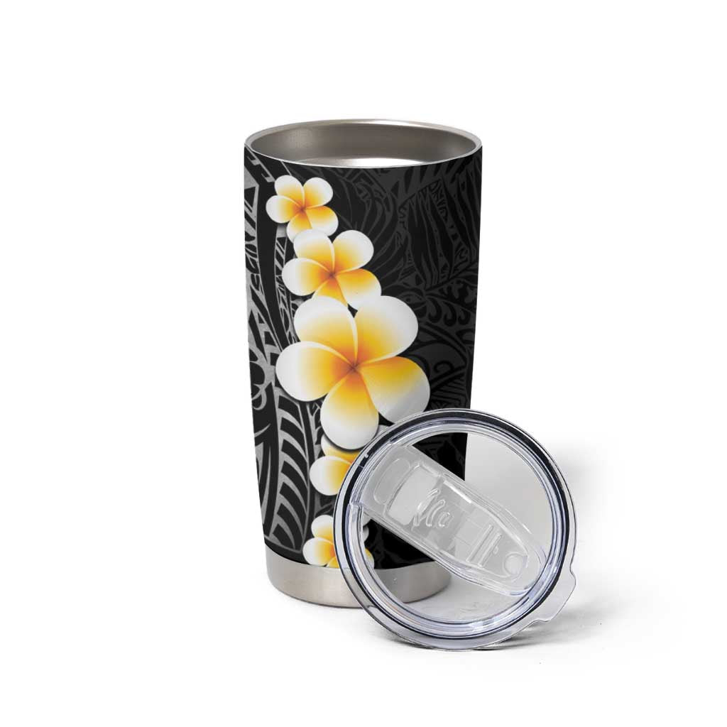 Black Tropical Plumeria With Galaxy Polynesian Art Tumbler Cup LT14 - Polynesian Pride