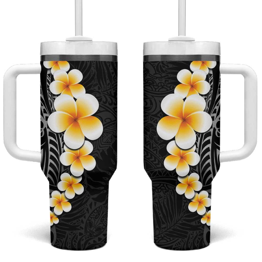Black Tropical Plumeria With Galaxy Polynesian Art Tumbler With Handle LT14 One Size: 40 oz Black - Polynesian Pride