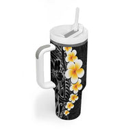 Black Tropical Plumeria With Galaxy Polynesian Art Tumbler With Handle LT14 - Polynesian Pride