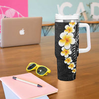 Black Tropical Plumeria With Galaxy Polynesian Art Tumbler With Handle LT14 - Polynesian Pride